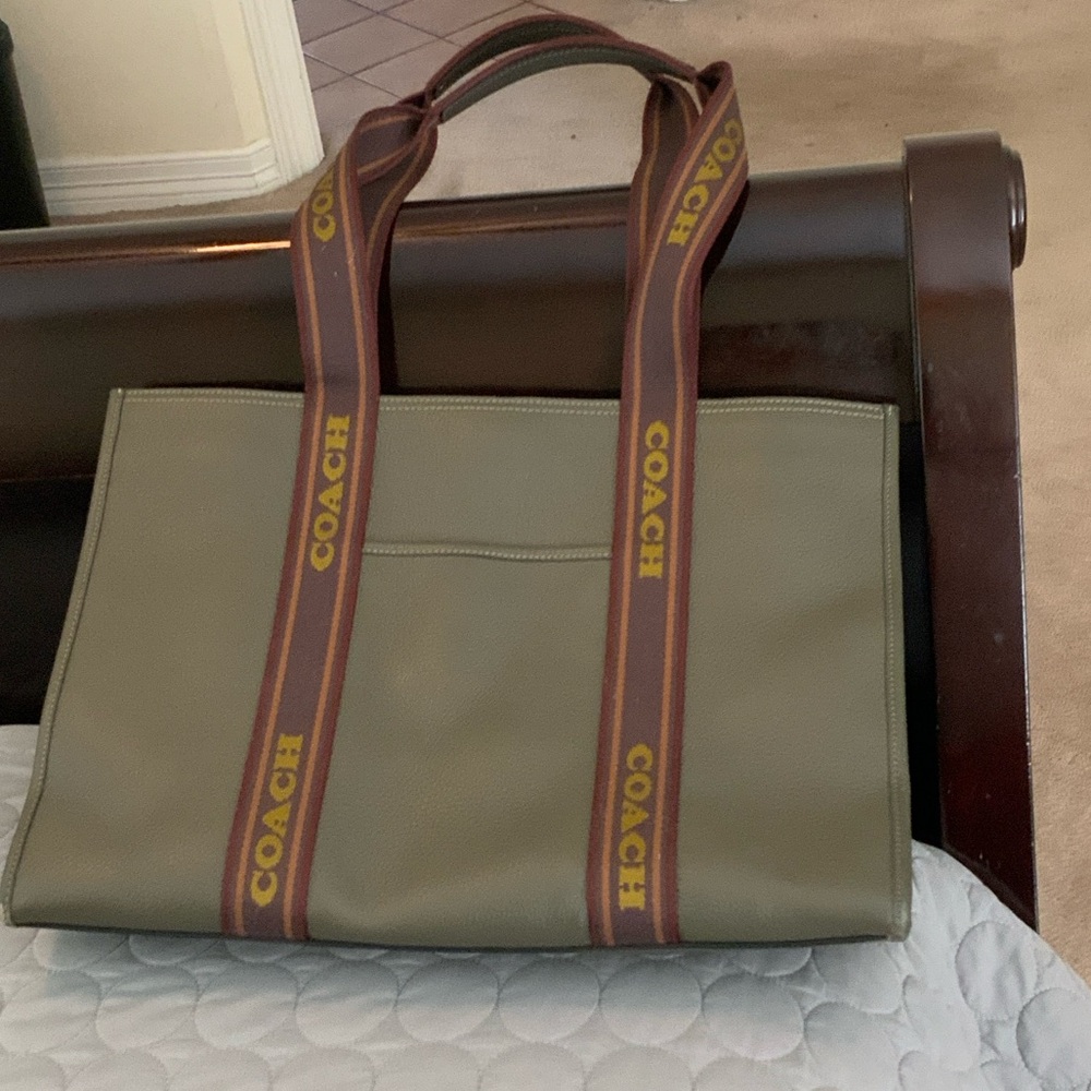 Coach Olive Green Messenger Bag with Brown Straps